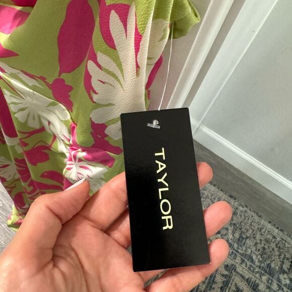 Taylor Women Dress Cosmo Midi Slip Green Pink Floral size 10 Party Prom Sexy - Picture 3 of 5